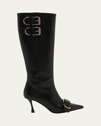 Givenchy Voyou Leather Buckle Knee Boots