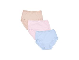 Natori Bliss Full Brief 3-Pack Womens Underwear Blue Mist/Delicate Rose/Light Mocha : M (Womens 10-12), Cotton/Lace/Lycra