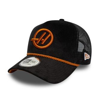 New Era Haas F1 Team, Official 2025 Merchandise, Cordury, E-Frame Trucker Baseball Cap, Adjustable, Black