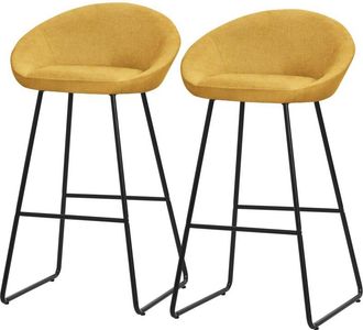 ML Design Ml-design 2x Taburetes De Bar Altos Mostaza Con Funda De Tela 75cm, Sillas Con Estructura Met&aacute;lica, Asientos De Cocina Con Respaldo Y Reposap&iacute;es, Sill