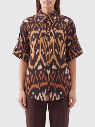 Zimmermann Aster Animal Print Silk Shirt with Short Sleeves