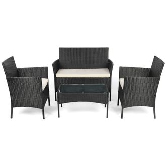 Leaper 4PCS Outdoor Patio Garden Rattan Furniture Set With Cushions in Black