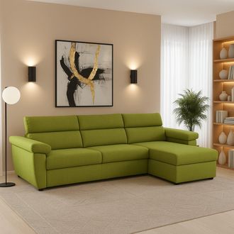 Dmora Sof&aacute; Fijo Con Chaise Longue Ceto, Desenfundable, Reversible Made In Italy, Hidr&oacute;fugo Multiposici&oacute;n, 285x160 Cm Verde