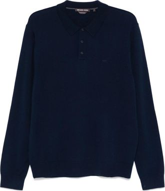 Michael Kors Merino Polo Shirt met Lange Mouwen - Heren - Polos - Blauw - XL - Wol - Tops