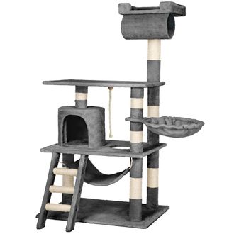 TecTake Árbol rascador para gatos, postes de sisal, antivuelco, 141 cm, gris