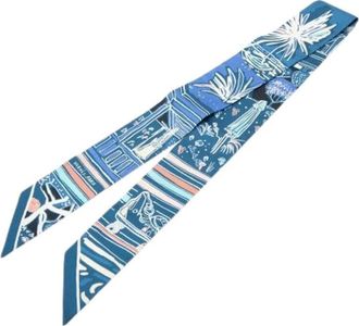 Herm&egrave;s Pre-owned Scarves, female, Blue, Size: ONE SIZE Pre-owned Silk Scarf