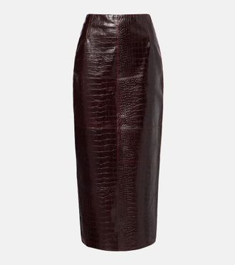 Nour Hammour Elyse croc-effect leather pencil skirt