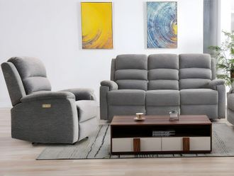 VENTE-UNIQUE.COM Sof&aacute; de 3 plazas y sill&oacute;n relax el&eacute;ctrico de tela nevers - gris