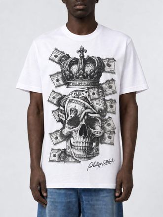 Philipp Plein T-shirt in cotone con stampa Skull e logo a contrasto