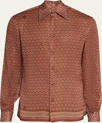 Valentino Garavani Mens Silk Medallion Button-Down Shirt