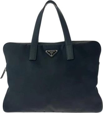 Prada Pre-owned Handbags, female, Black, Size: ONE SIZE Pre-owned Nylon Briefcase