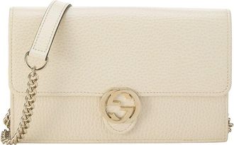 Gucci White Leather Interlocking Wallet On Chain Small (Authentic Pre-Loved)