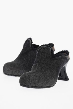 Diesel Denim Clogs D-WOODSTOCK with Faux-Fur Lining and 8cm Heel size 37