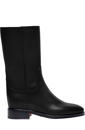 Santoni Womens Fleeces Black Leather Boot at Nordstrom, Size 11