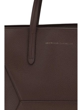 Brunello Cucinelli Womens Leather Tote Bag Burgundy Calf Shoulder
