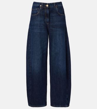 Brunello Cucinelli Leather-trimmed barrel-leg jeans