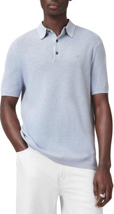 AllSaints Aubrey Ribbed Polo in Villa Blue at Nordstrom, Size Xx-Large