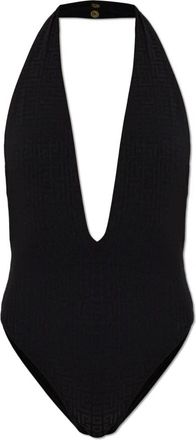 Balmain Monogram-jacquard Halterneck Badpak - Dames - Badpakken - Zwart - L - Badmode
