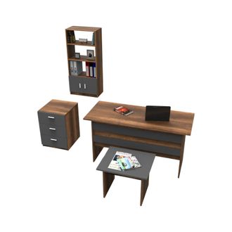 Dmora Conjunto De Oficina Rebekah, Modular, 5 Estantes, 3 Cajones, Color Nogal