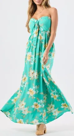 Tiare Hawaii Makani Floral Strapless Maxi Dress in Island Bloom Teal at Nordstrom, Size X-Small/small