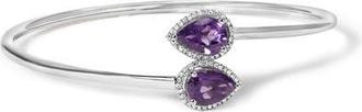 House of Brilliance Silver Amethyst & Diamond Accent Bangle Bracelet in White at Nordstrom