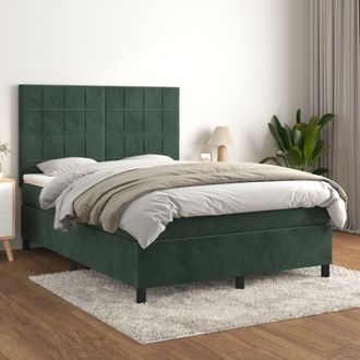 vidaXL Cama Box Spring Con Colch&oacute;n Terciopelo Verde Oscuro 140x190 Cm Vidaxl