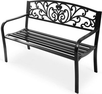 Costway Costway - Metal Garden Bench Patio Park Bench with Curved Seat& Armrests-Black