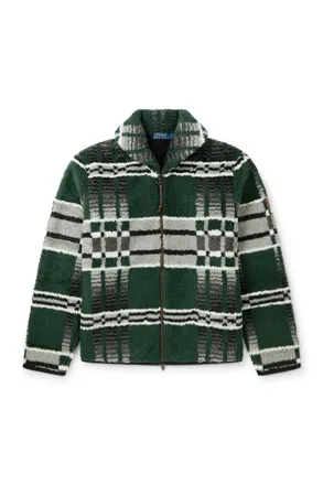 Polo Ralph Lauren Shawl-Collar Checked Woven Zip-Up Cardigan