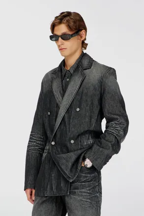 Diesel Double-breasted blazer in creased denim - Denim Jackets - Man - Black