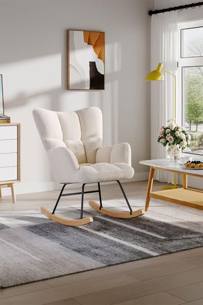 Living and Home Netural Boucl&eacute; Tufted Upholstered Rocking Chair in Cream