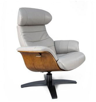 MyNewDesign Sill&oacute;n de relajaci&oacute;n de cuero gris y madera de roble natural