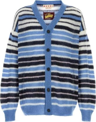 Marni Geborduurde Mohair Blend Cardigan - Heren - Vesten - Veelkleurig - L - Wol - Truien & Vesten