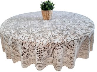 OEM Mantel Redondo De Ganchillo, Di&aacute;metro 160 Cm, Color Beige Natural