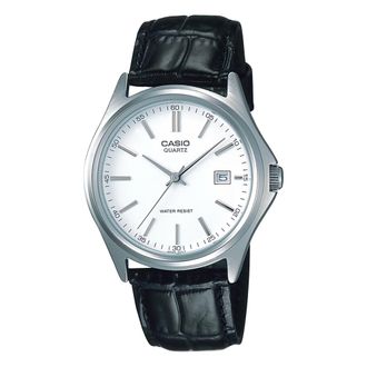 Casio Mens Black Leather Watch with White Dial - MTP-1183E-7A