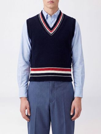Thom Browne Striped Graphic V-Neck Wool Blend Knitted Vest