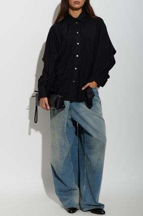 Maison Margiela Oversized Shirt With Tie Detail, Womens, Black