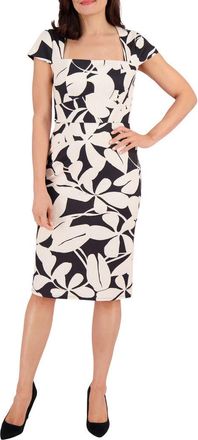 London Times Square Neck Cap Sleeve Sheath Dress in Black/Cream at Nordstrom Rack, Size 16