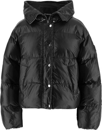 Pinko Cropped Puffer Jacket with High Collar and Hood