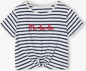 Vertbaudet T?Shirt M&auml;dchen mit Zierknoten am Saum blau gestreift