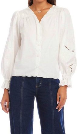 Karen Kane Embroidered Button-Front Top In Off White
