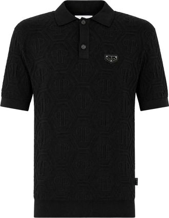 Philipp Plein Polo Shirt Ss Monogram - Heren - Polos - Zwart - L - Katoen - Tops