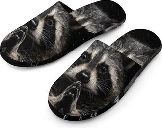 Generic Raccoon Print Mens Slippers Warm Non-Slip Houes Shose Spa Slipper for Home Bedroom