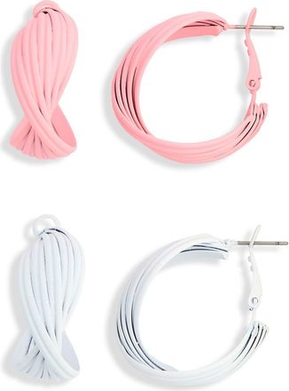 Natasha 2-Pack Twisted Hoop Earrings in White/Pink at Nordstrom Rack