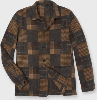 Sid Mashburn Mens Chore Jacket In Brown Wool Patchwork