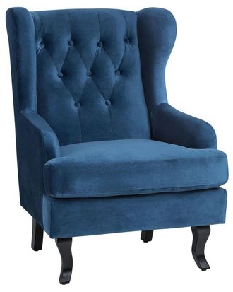 Beliani Sill&oacute;n orejero terciopelo azul oscuro