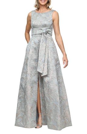 Alex Evenings Printed Sleeveless Jacquard Gown in Sage Multi at Nordstrom, Size 6