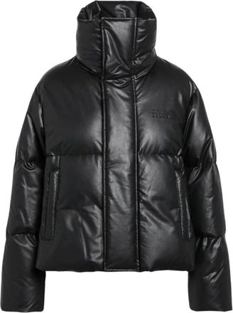Maison Margiela Gepolsterde Kunstleren Jas met Hoge Hals - Dames - Winterjassen - Zwart - M - Leer - Jassen