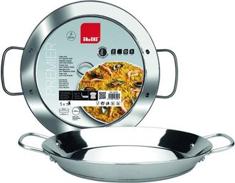 Ibili Padella per paella premier, 36 cm, acciaio inox, 7 porzioni, adatta ai piani a induzione. - Ibili