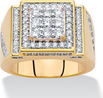 Palm Beach Jewelry Mens 1.80 Cttw. Round Cubic Zirconia Gold-Plated Step Top Grid Ring