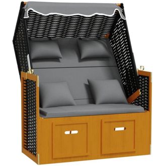 vidaXL Silla Strandkorb Cojines Rat&aacute;n Sint&eacute;tico Madera Negro Antracita Vidaxl